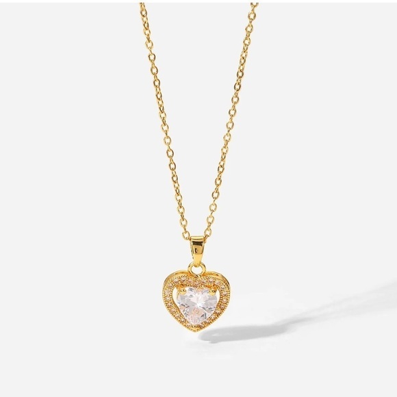 18K Gold Plated Cubic Zirconia Heart Pendant Necklace - Picture 7 of 9
